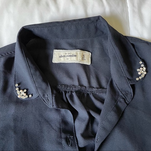 abercrombie kids Navy Semi-Sheer Polo Tank Button Down with Beads & Pearls - Picture 2 of 7